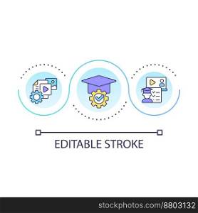 Create online course loop concept icon. Digital materials. Educational content. Video training abstract idea thin line illustration. Isolated outline drawing. Editable stroke. Arial font used. Create online course loop concept icon