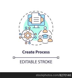 Create process concept icon. Work instructions. SMED analysis. Standardized workflow abstract idea thin line illustration. Isolated outline drawing. Editable stroke. Arial, Myriad Pro-Bold fonts used. Create process concept icon