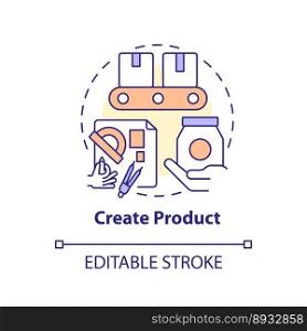 Create product concept icon. Manufacturing goods. Become affiliate merchant abstract idea thin line illustration. Isolated outline drawing. Editable stroke. Arial, Myriad Pro-Bold fonts used. Create product concept icon