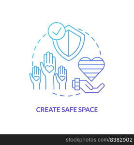 Create safe space blue gradient concept icon. Helping and suppoting others. Supporting LGBT youth abstract idea thin line illustration. Isolated outline drawing. Myriad Pro-Bold fonts used. Create safe space blue gradient concept icon