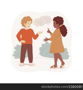 Create situation dialogue isolated cartoon vector illustration Tell a story, set up dialogue, daily situation, language and cognitive skills, kindergarten, preschool children vector cartoon.. Create situation dialogue isolated cartoon vector illustration