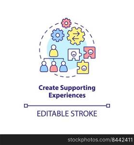 Create supporting experiences concept icon. Dealing with overcrowding abstract idea thin line illustration. Isolated outline drawing. Editable stroke. Arial, Myriad Pro-Bold fonts used. Create supporting experiences concept icon