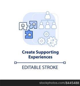 Create supporting experiences light blue concept icon. Dealing with overcrowding abstract idea thin line illustration. Isolated outline drawing. Editable stroke. Arial, Myriad Pro-Bold fonts used. Create supporting experiences light blue concept icon