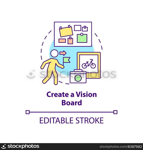 Create vision board concept icon. Goals visualization. Adaptability tip abstract idea thin line illustration. Isolated outline drawing. Editable stroke. Arial, Myriad Pro-Bold fonts used. Create vision board concept icon