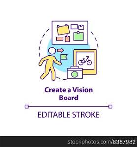 Create vision board concept icon. Goals visualization. Adaptability tip abstract idea thin line illustration. Isolated outline drawing. Editable stroke. Arial, Myriad Pro-Bold fonts used. Create vision board concept icon