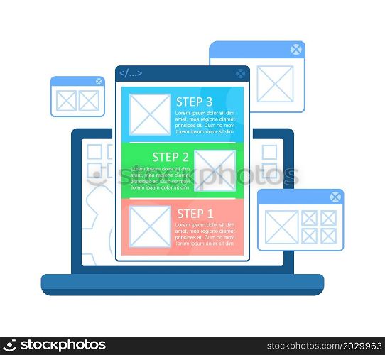 Create website interface infographic chart design template. Develop site. Abstract vector infochart with blank copy spaces. Instructional graphics with 3 step sequence. Visual data presentation. Create website interface infographic chart design template