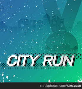 Created city run in comic frame background, stock vector