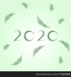 Created happy new year 2020 green leaves background, stock vector