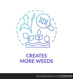 Creates more weeds blue gradient concept icon. Wild plants. Herbicides. Disadvantages of gmo abstract idea thin line illustration. Isolated outline drawing. Myriad Pro-Bold fonts used. Creates more weeds blue gradient concept icon