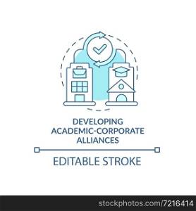 Creating academic corporate alliances concept icon. Benefit exchange. University and company collaboration abstract idea thin line illustration. Vector isolated outline color drawing. Editable stroke. Creating academic corporate alliances concept icon