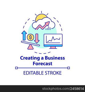 Creating business forecast concept icon. Business analyst assignment abstract idea thin line illustration. Decision making. Isolated outline drawing. Editable stroke. Arial, Myriad Pro-Bold fonts used. Creating business forecast concept icon