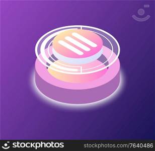 Creating element for business stratup or presentation, light round button, circle device isolated on purple, smart project, web modern technology vector. Round Button, Startup or Business Platform Vector