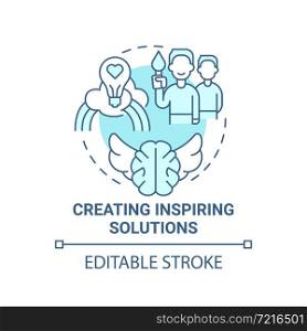 Creating inspiring solutions blue concept icon. Social entrepreneurship abstract idea thin line illustration. Motivation and incentive to change. Vector isolated outline color drawing. Editable stroke. Creating inspiring solutions blue concept icon
