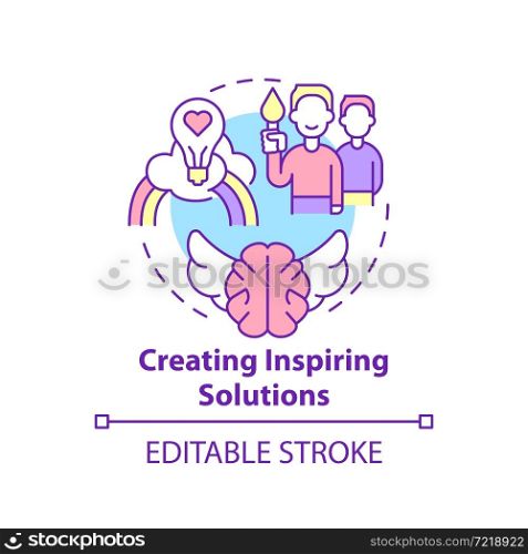 Creating inspiring solutions concept icon. Social entrepreneurship abstract idea thin line illustration. Motivation and incentive to change. Vector isolated outline color drawing. Editable stroke. Creating inspiring solutions concept icon