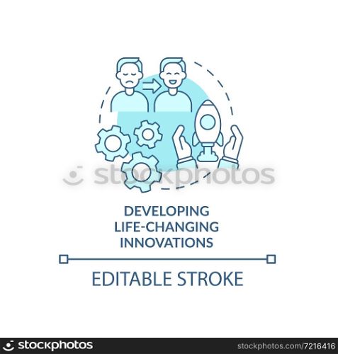 Creating life-changing innovations concept icon. Lifesaving technology. Scientific industry progress abstract idea thin line illustration. Vector isolated outline color drawing. Editable stroke. Creating life-changing innovations concept icon