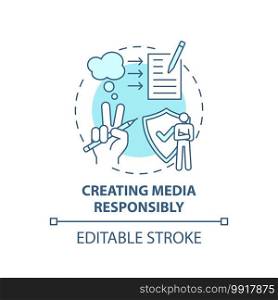 Creating media responsibility concept icon. Accuracy and truth idea thin line illustration. Expressing thoughts to world. Vector isolated outline RGB color drawing. Editable stroke. Creating media responsibility concept icon