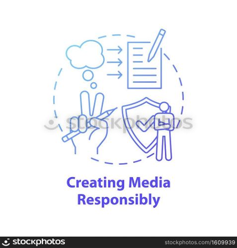 Creating media responsibility concept icon. Accuracy and truth idea thin line illustration. Considering consequences. Responsibility for own content. Vector isolated outline RGB color drawing. Creating media responsibility concept icon