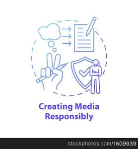 Creating media responsibility concept icon. Accuracy and truth idea thin line illustration. Considering consequences. Responsibility for own content. Vector isolated outline RGB color drawing. Creating media responsibility concept icon