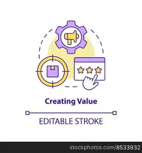 Creating value concept icon. Startup consulting field abstract idea thin line illustration. Improve product desirability. Isolated outline drawing. Editable stroke. Arial, Myriad Pro-Bold fonts used. Creating value concept icon