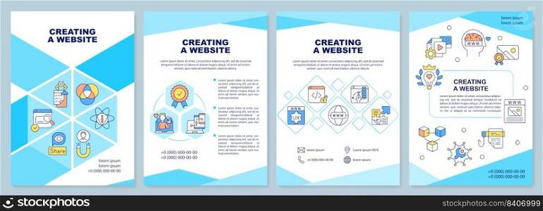 Creating website cyan brochure template. Construction. Leaflet design with linear icons. Editable 4 vector layouts for presentation, annual reports. Arial-Black, Myriad Pro-Regular fonts used. Creating website cyan brochure template
