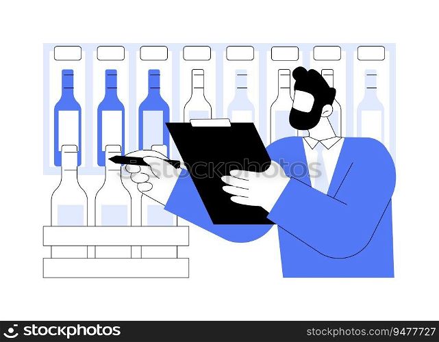 Creating wine list abstract concept vector illustration. Professional sommelier creates wine list, service sector, horeca business, diverse alcohol bottle in restaurant abstract metaphor.. Creating wine list abstract concept vector illustration.