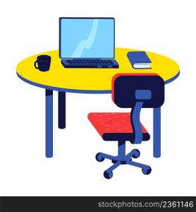 Creating workspace at home semi flat color vector object. Remote work environment. Full sized item on white. Comfy workplace simple cartoon style illustration for web graphic design and animation. Creating workspace at home semi flat color vector object