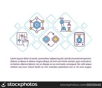 Creation of production system concept icon with text. Artificial intelligence and cognitive computing PPT page vector template. Brochure, magazine, booklet design element with linear illustrations. Creation of production system concept icon with text
