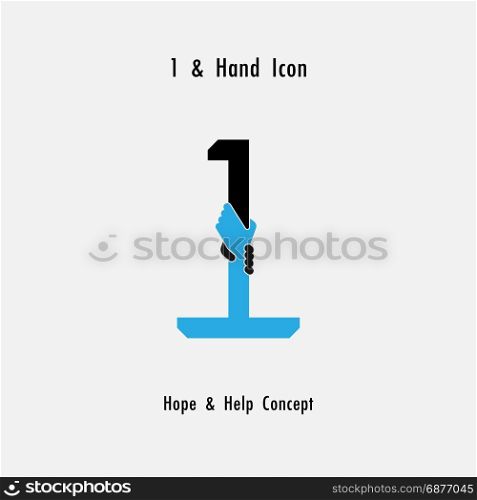 Creative 1- Number icon abstract and hands icon design vector template.Business offer,partnership,hope,support or help concept.Corporate business and industrial logotype symbol.Vector illustration