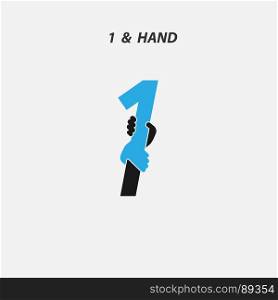 Creative 1- Number icon abstract and hands icon design vector template.Business offer,partnership,hope,support or help concept.Vector illustration