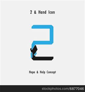 Creative 2- Number icon abstract and hands icon design vector template.Business offer,partnership,hope,support or help concept.Corporate business and industrial logotype symbol.Vector illustration