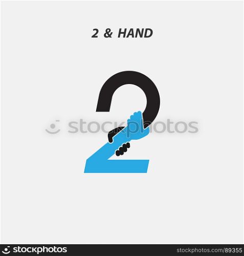 Creative 2- Number icon abstract and hands icon design vector template.Business offer,partnership,hope,support or help concept.Vector illustration