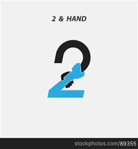 Creative 2- Number icon abstract and hands icon design vector template.Business offer,partnership,hope,support or help concept.Vector illustration