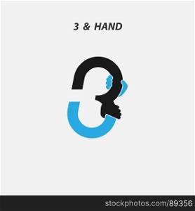 Creative 3- Number icon abstract and hands icon design vector template.Business offer,partnership,hope,support or help concept.Vector illustration