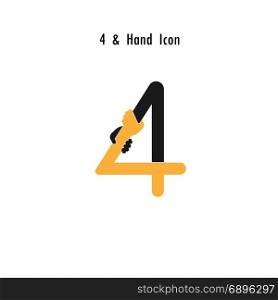 Creative 4- Number icon abstract and hands icon design vector template.Business offer,partnership,hope,support or help concept.Corporate business and industrial logotype symbol.Vector illustration