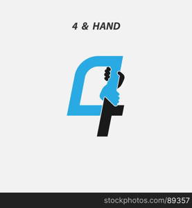 Creative 4- Number icon abstract and hands icon design vector template.Business offer,partnership,hope,support or help concept.Vector illustration