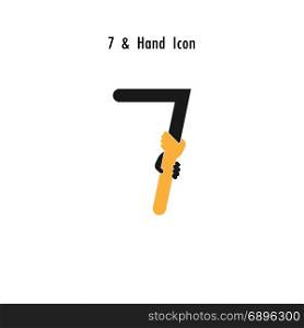 Creative 7- Number icon abstract and hands icon design vector template.Business offer,partnership,hope,support or help concept.Corporate business and industrial logotype symbol.Vector illustration