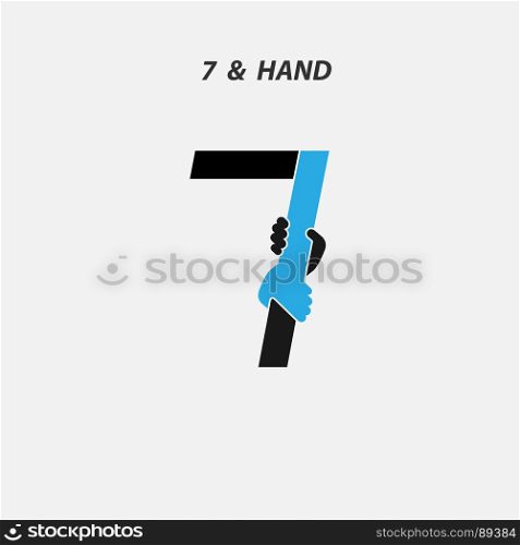 Creative 7- Number icon abstract and hands icon design vector template.Business offer,partnership,hope,support or help concept.Vector illustration