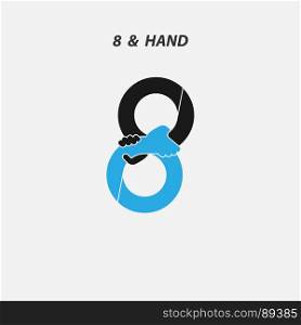 Creative 8- Number icon abstract and hands icon design vector template.Business offer,partnership,hope,support or help concept.Vector illustration
