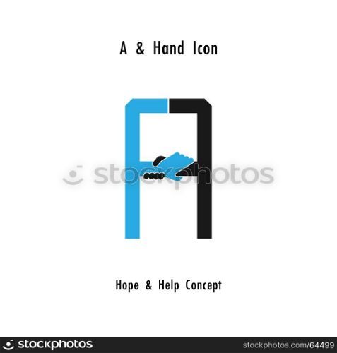 Creative A- alphabet icon abstract and hands icon design vector template.Business offer,partnership,hope,support or help concept.Corporate business and industrial logotype symbol.Vector illustration