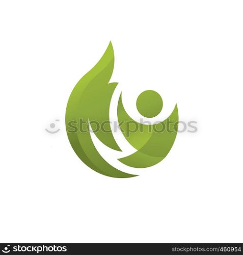 creative abstract fitness health with green leaf concept logo