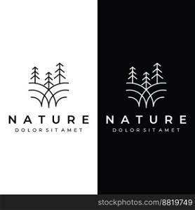 Creative abstract logo of pine trees and pine forest isolated background.Logos for badges,business,christmas,brands and natural products.