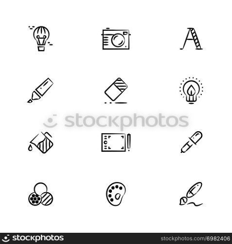 Creative and graphic design tools line icons. Drawing tools, outline, vector illustration. Creative and graphic design tools line icons