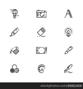 Creative and graphic design tools line icons. Drawing tools, outline, vector illustration. Creative and graphic design tools line icons
