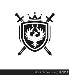 creative and memorable Phoenix with shield sword and crown Vector Logo Template