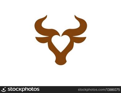 creative and simple bull's head that has a heart in the middle vector illustration