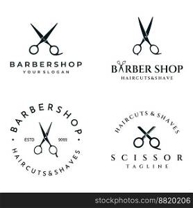 Creative and simple classic haircut salon scissors logo isolated on black and white background.For business, barbershop, salon, beauty.