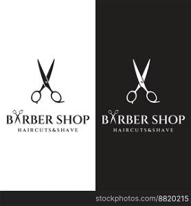Creative and simple classic haircut salon scissors logo isolated on black and white background.For business, barbershop, salon, beauty.