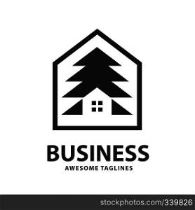 creative and simple pine house logo, home and pine trees logo for property or housing business