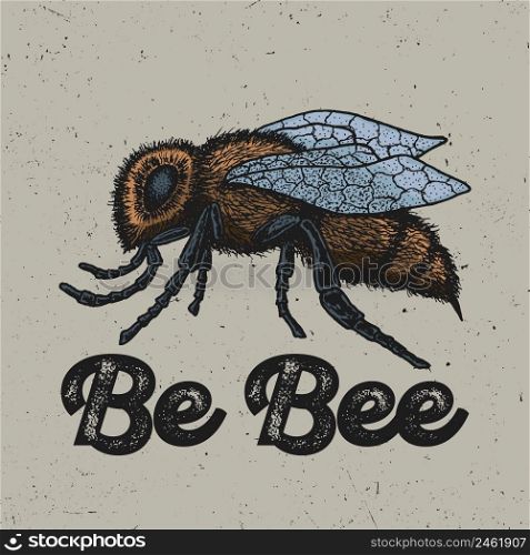 Creative Animal Poster with ink hand drawn yellow bee in the centre vector illustration