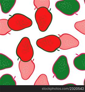 Creative apple seamless pattern in doodle style. Fruis wallpaper. Hand drawn botanical backdrop. Design for fabric, textile print, surface, wrapping, cover, greeting card. Vintage vector illustration. Creative apple seamless pattern in doodle style. Fruis wallpaper.